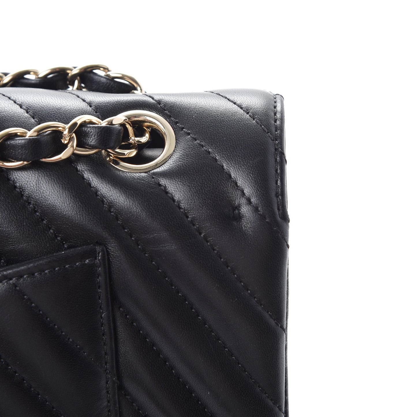Lambskin Chevron Quilted Medium Double Flap Black