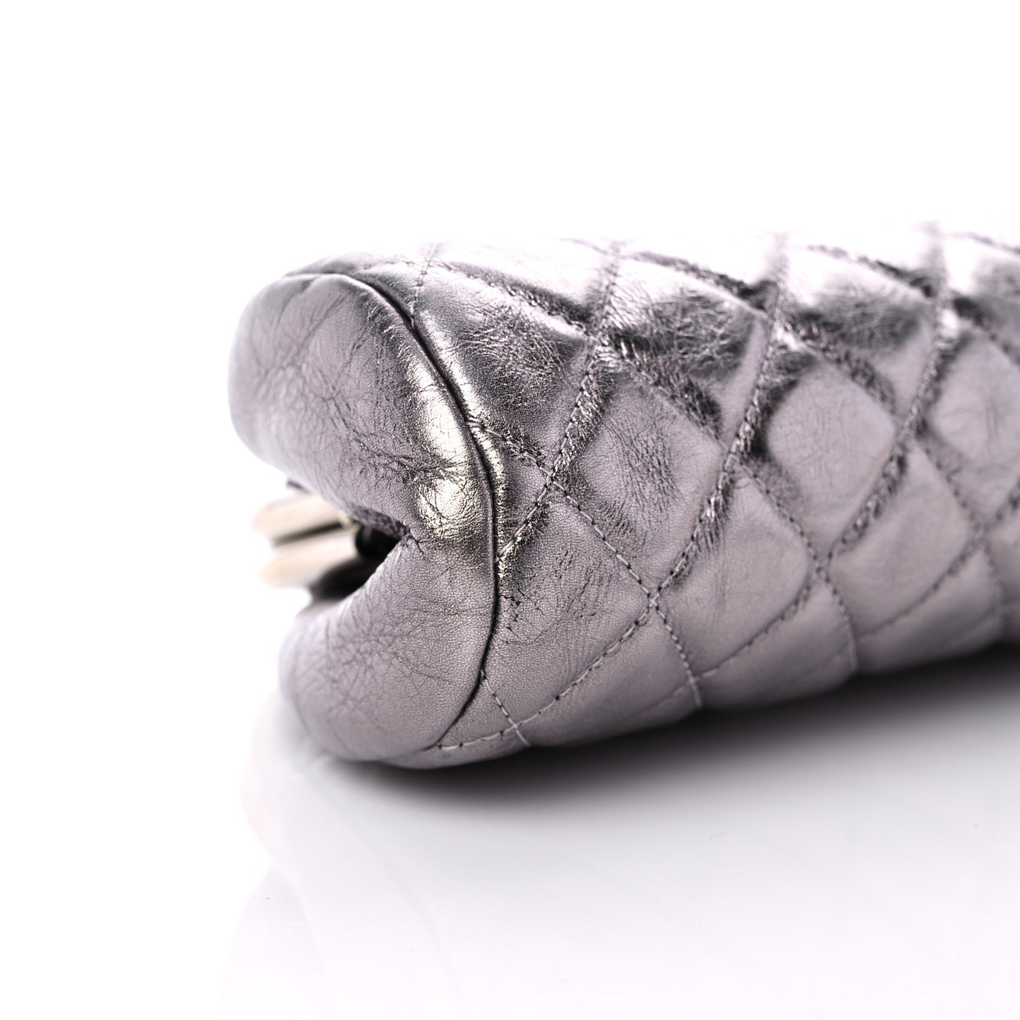 Metallic Aged Calfskin Quilted Timeless Clutch Silver