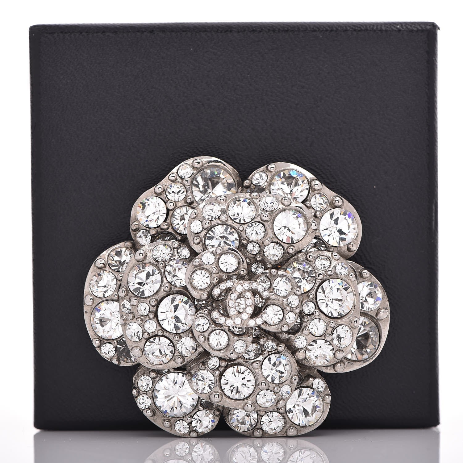 Chanel Swarovski Crystal Camellia CC Brooch Silver 5 of 5
