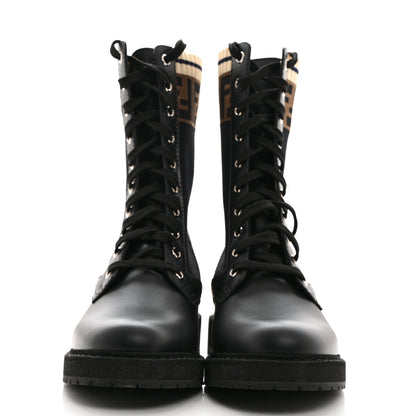 Fendi Calfskin Stretch Fabric Rockoko Biker Boots 38.5 Tobacco Black Marino 2 of 8
