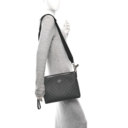 Gucci GG Supreme Monogram Azalea Calfskin Retro Interlocking G Wristlet Messenger Bag Black 2 of 11