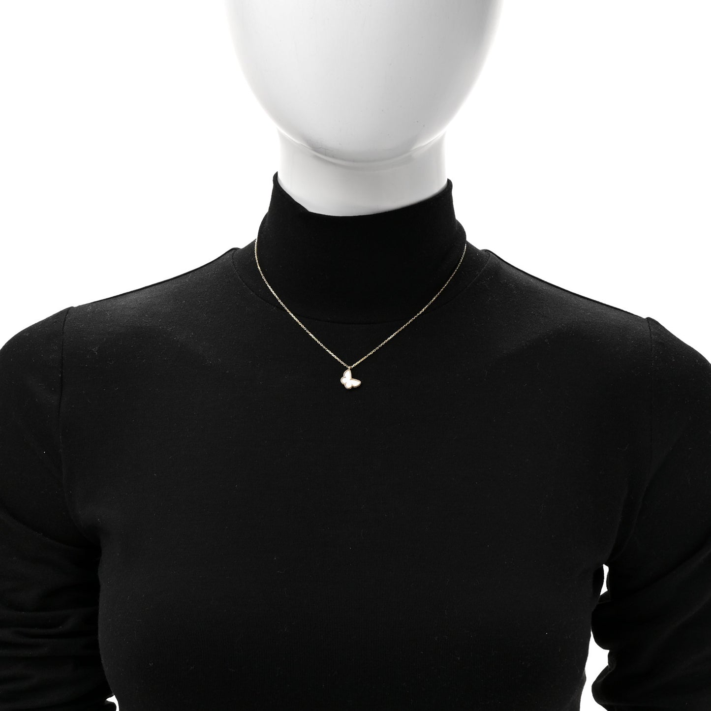 18K Yellow Gold Mother of Pearl Sweet Alhambra Butterfly Pendant Necklace
