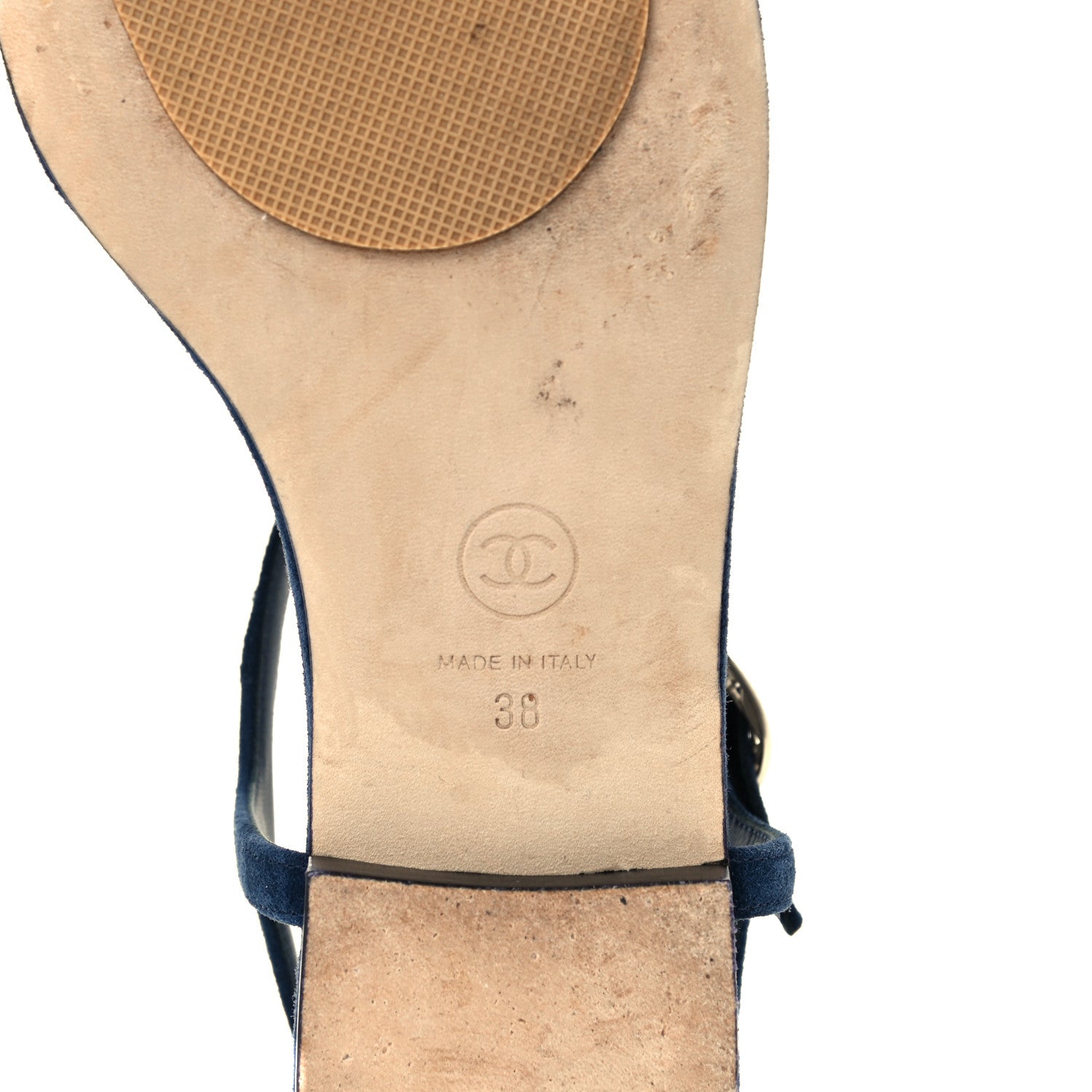 Chanel Suede Calfskin Thong Sandals 38 Navy Blue 8 of 11