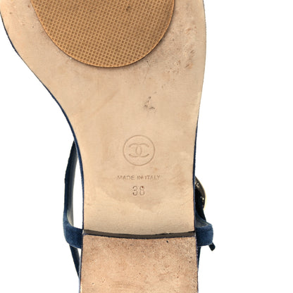 Chanel Suede Calfskin Thong Sandals 38 Navy Blue 8 of 11