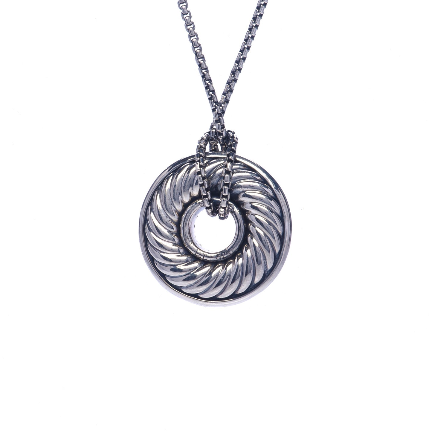 Sterling Silver Diamond Sculpted Cable Disc Necklace