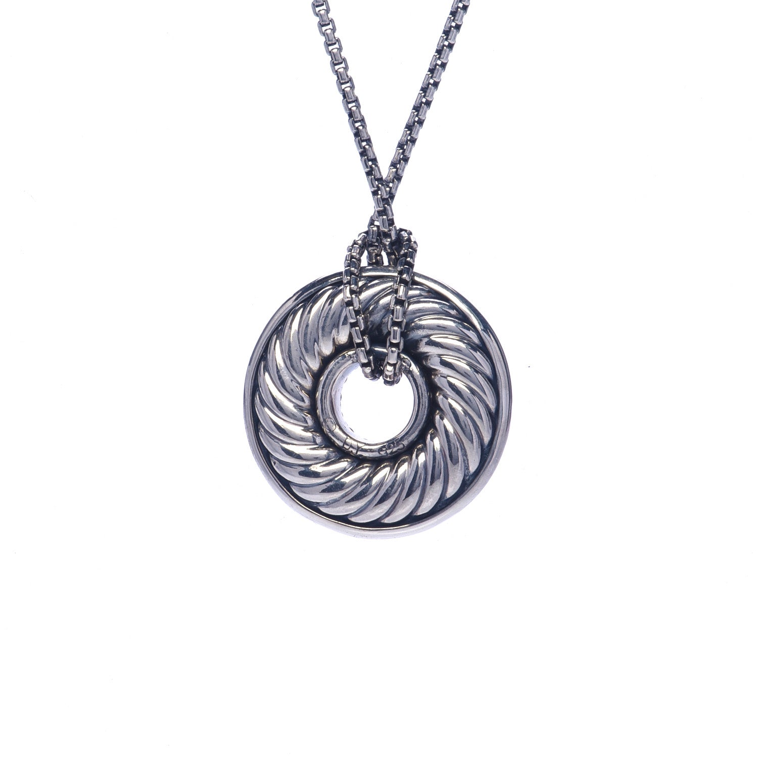 David Yurman Sterling Silver Diamond Sculpted Cable Disc Necklace 5 of 6