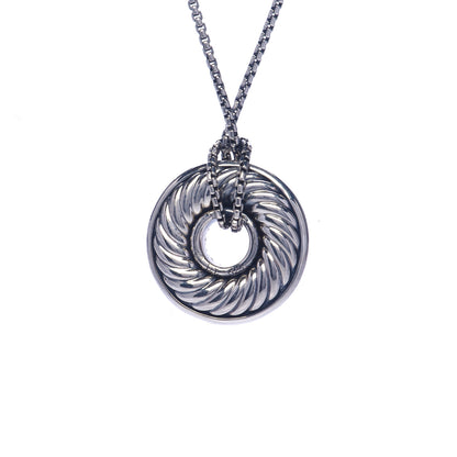 David Yurman Sterling Silver Diamond Sculpted Cable Disc Necklace 5 of 6