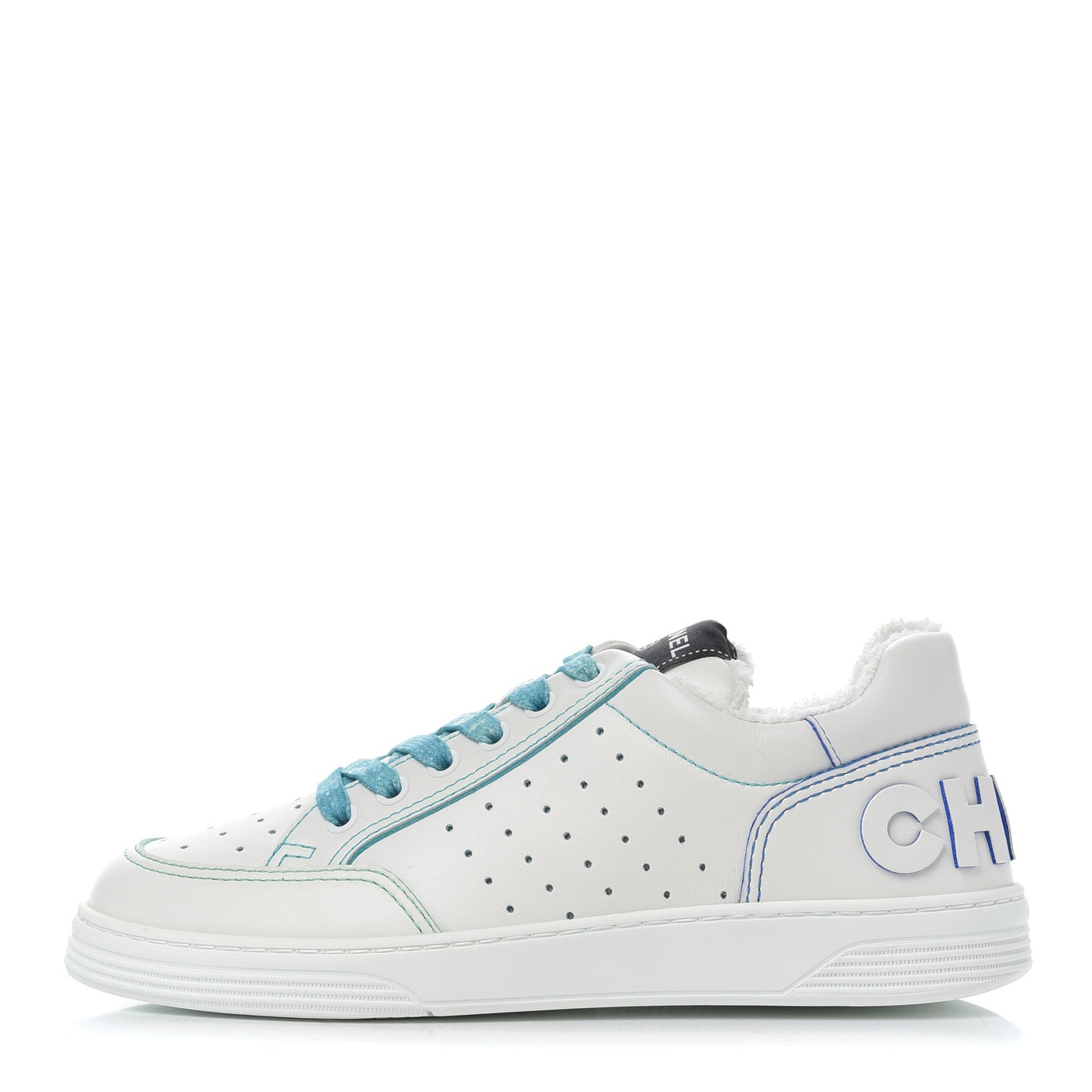 Calfskin Womens Logo Sneakers 37 White Blue