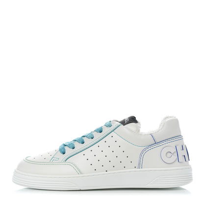 Chanel Calfskin Womens Logo Sneakers 37 White Blue 1 of 9