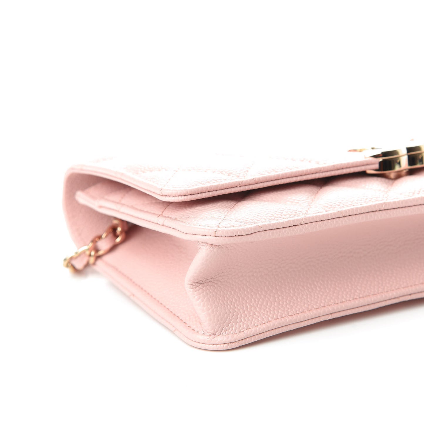 Caviar Quilted Enamel Wallet on Chain WOC Light Pink