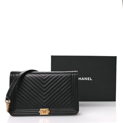 Chanel LAmbskin Chevron Boy Wallet On Chain WOC Black 12 of 12