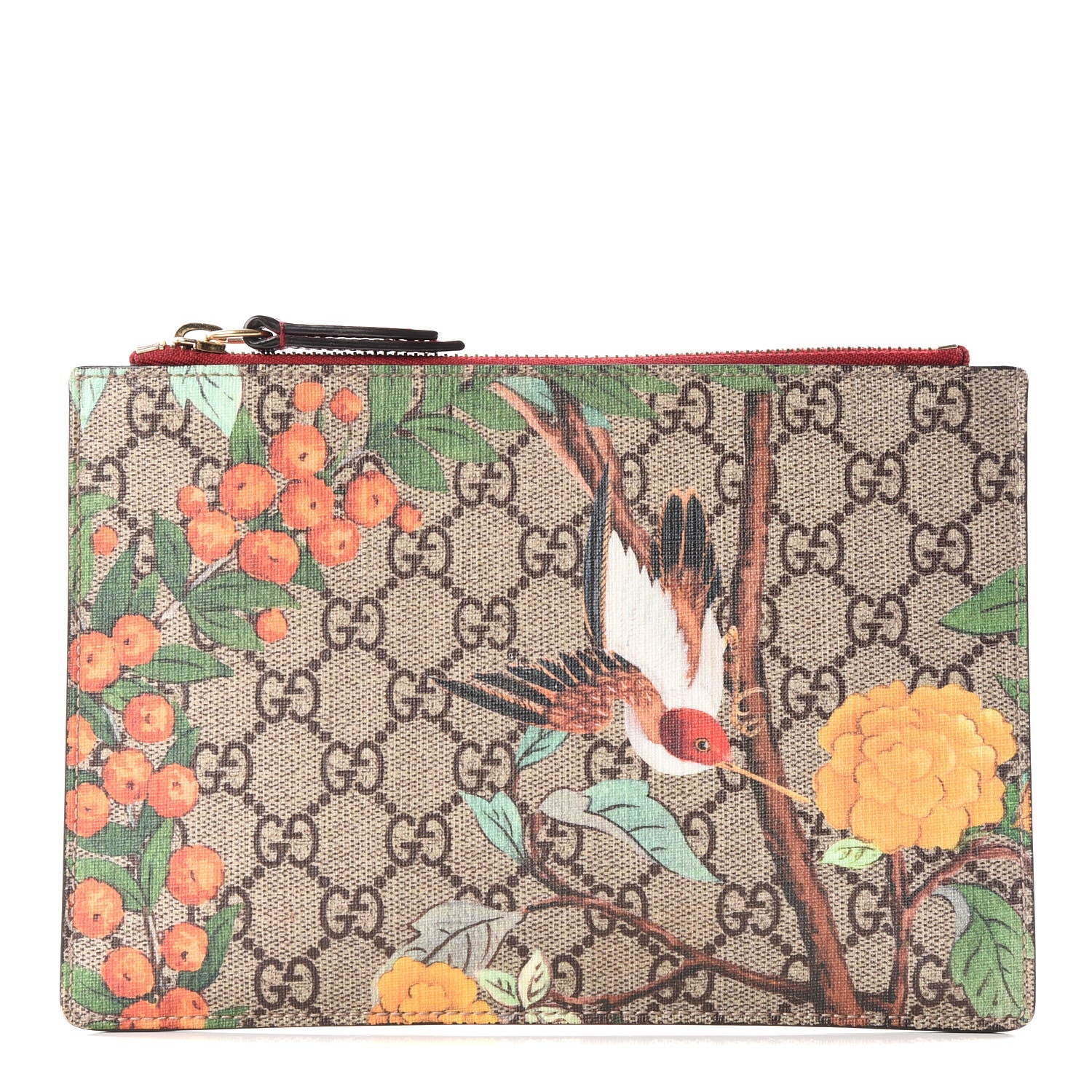 Gucci GG Supreme Monogram Tian Zip Pouch Beige Multicolor Red 1 of 9