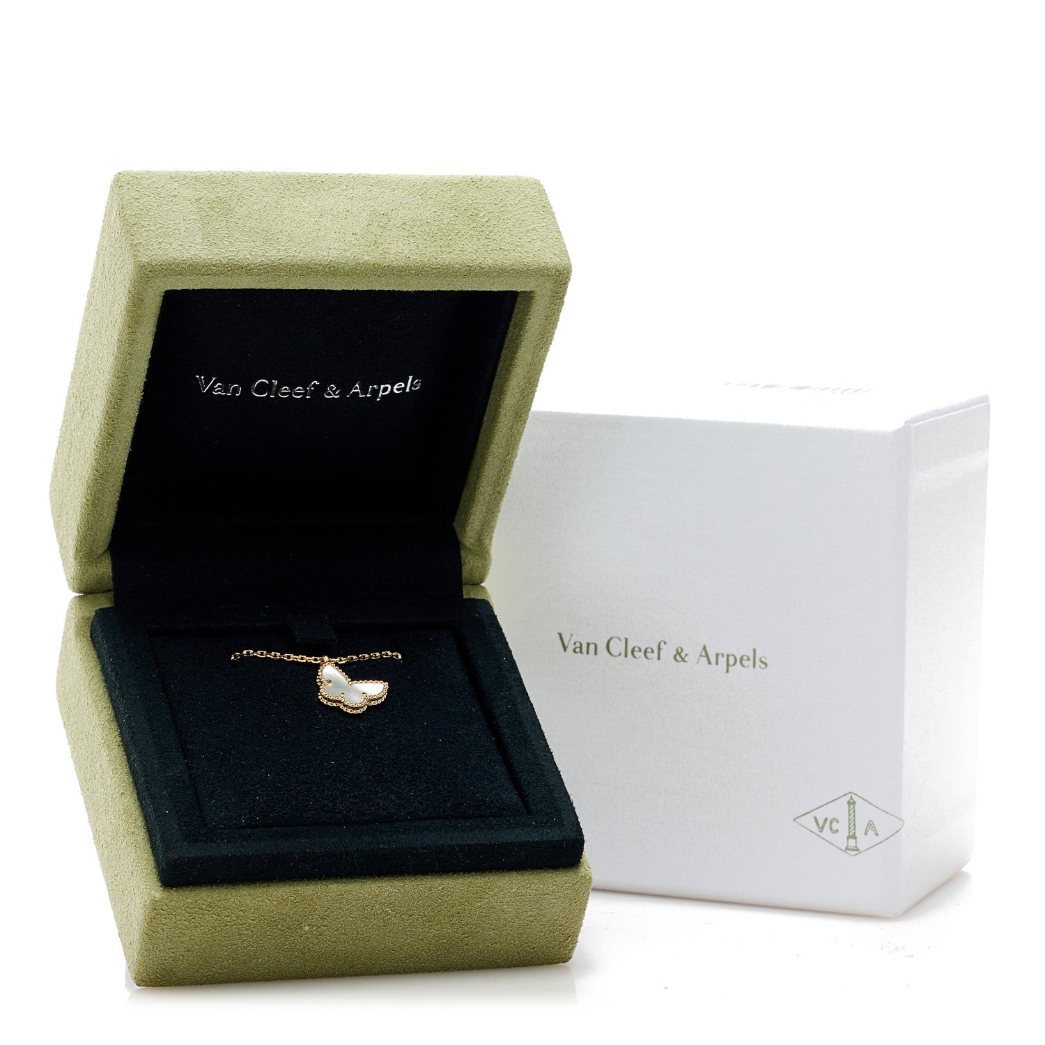 Van Cleef & Arpels 18K Yellow Gold Mother of Pearl Sweet Alhambra Butterfly Pendant Necklace 5 of 6