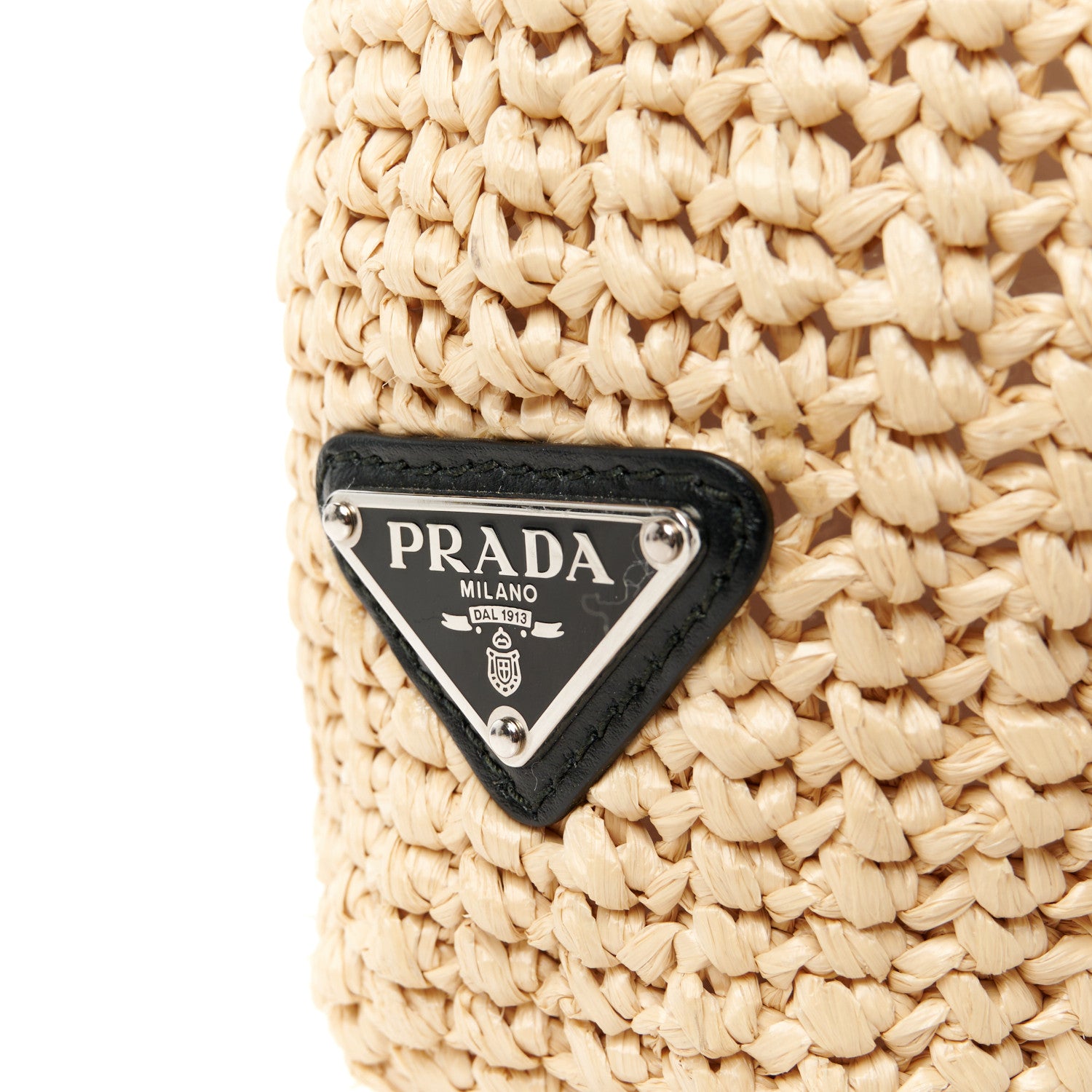 Prada Yarn Raffia Effect Crochet Embroidered Small Logo Tote Naturale 8 of 11