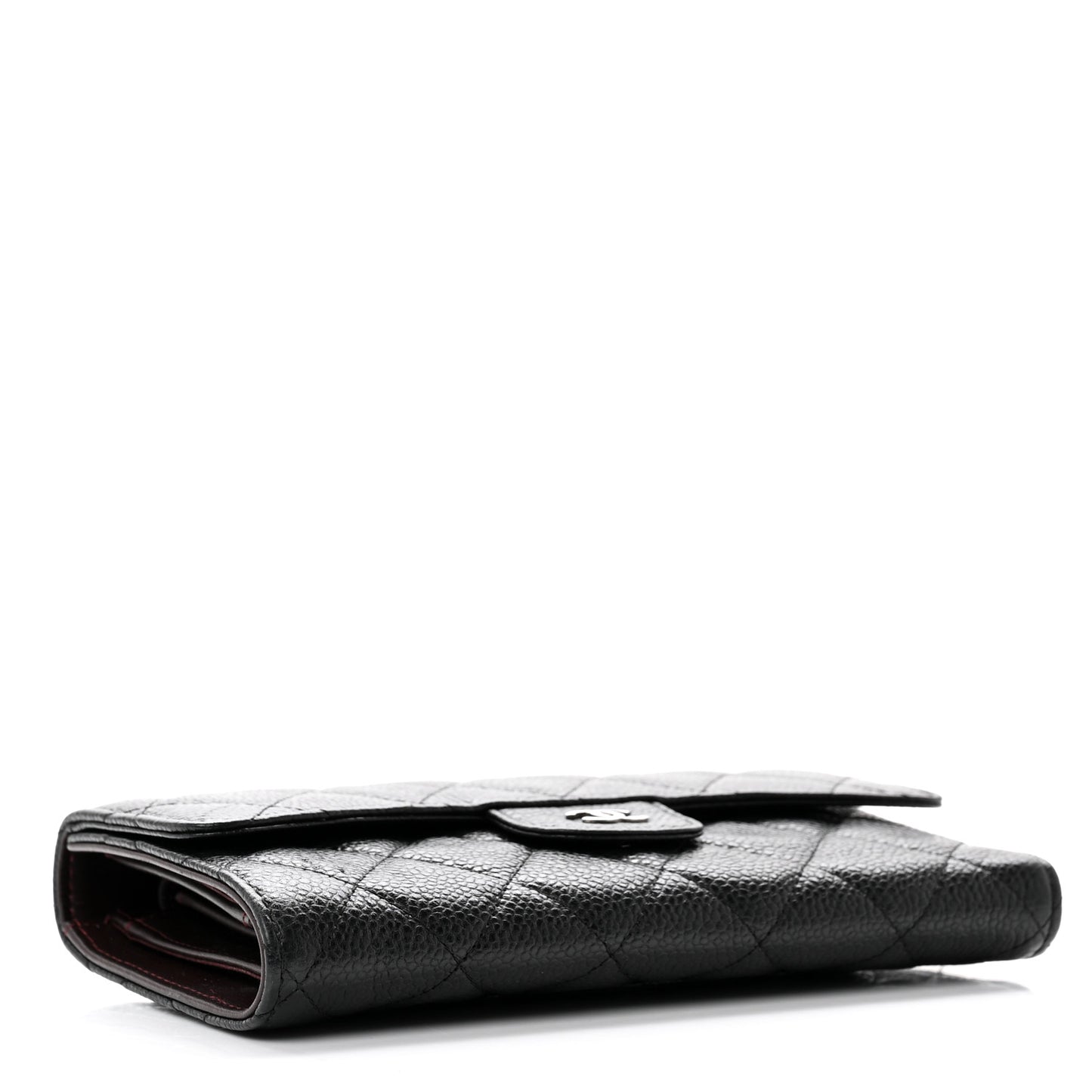 Caviar Quilted Large Gusset Flap Wallet Black