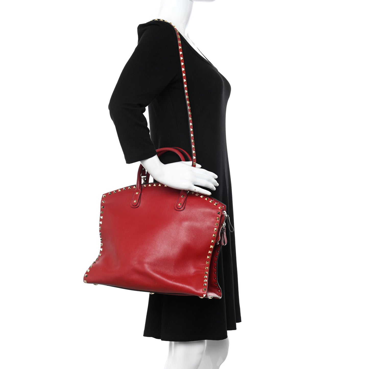 Vitello Rockstud Dome Shopper Rosso Valentino