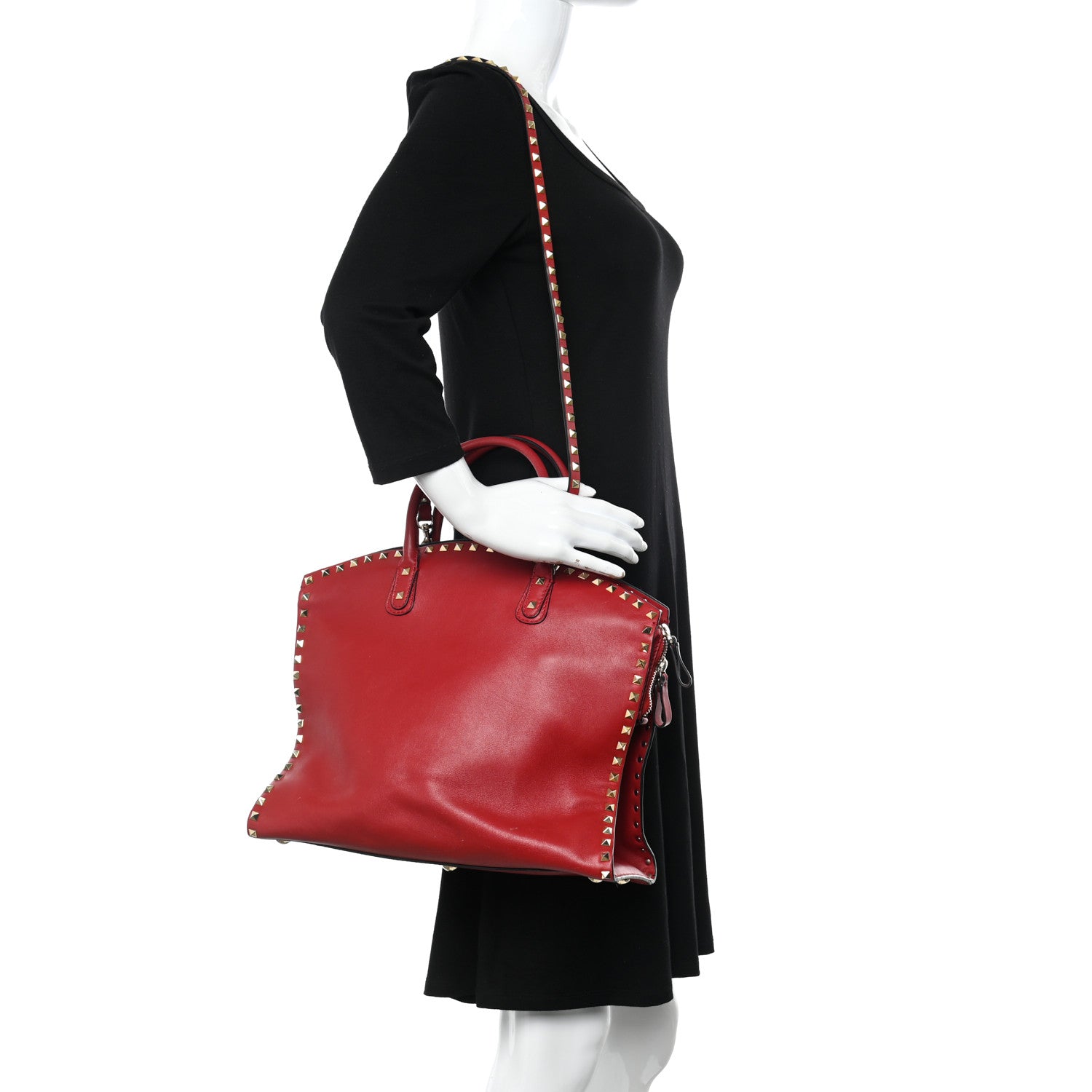 Valentino Garavani Vitello Rockstud Dome Shopper Rosso Valentino 3 of 10