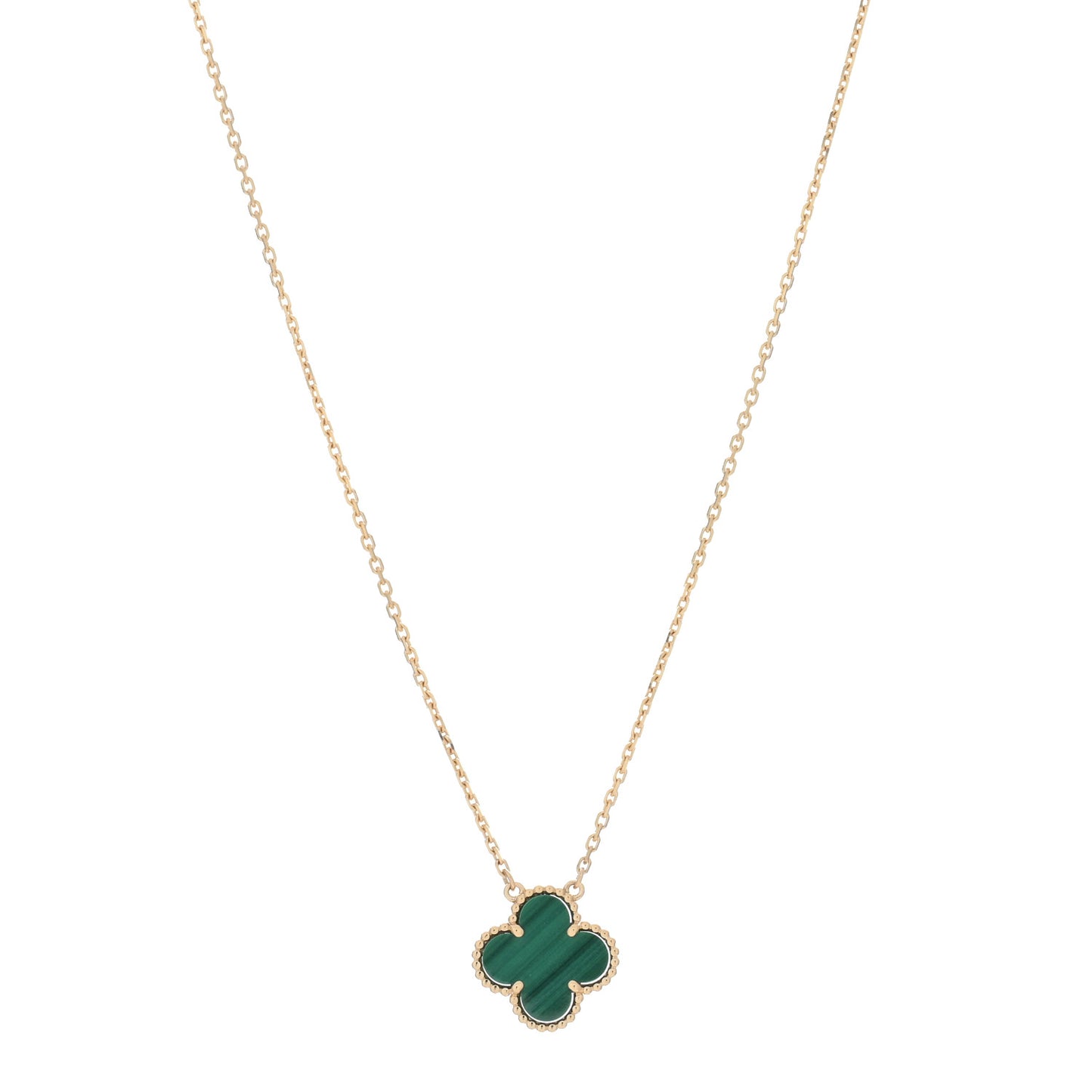 18K Yellow Gold Malachite Vintage Alhambra Pendant Necklace