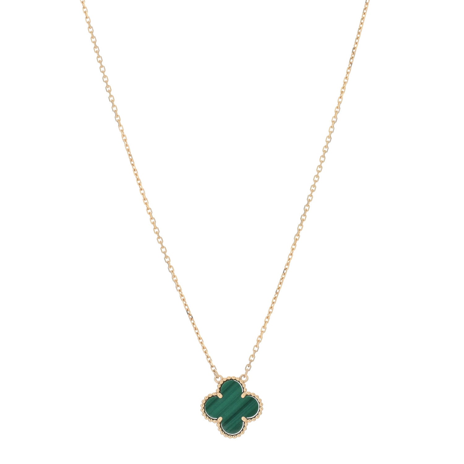Van Cleef & Arpels 18K Yellow Gold Malachite Vintage Alhambra Pendant Necklace 1 of 5