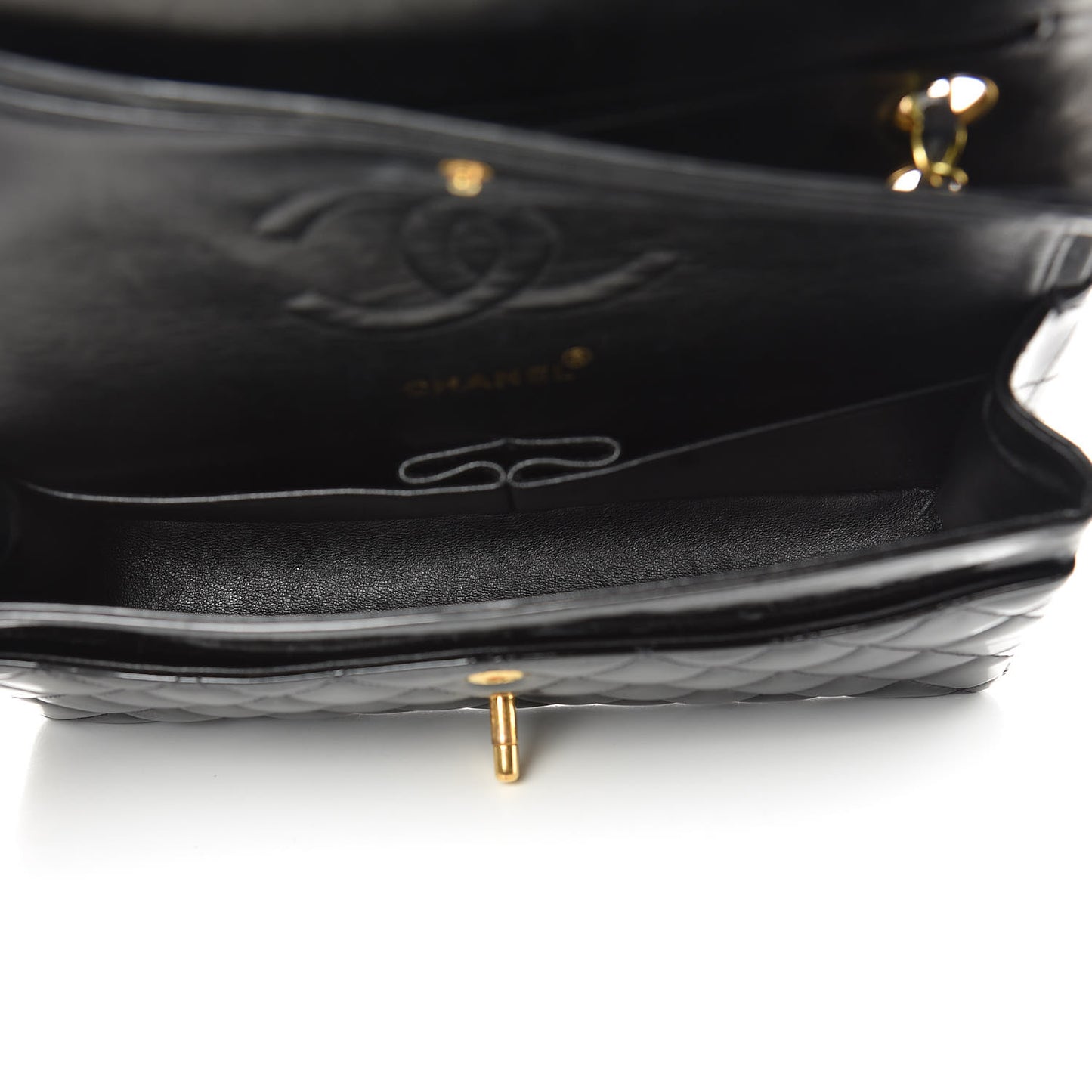 Patent Quilted Medium Double Flap Black