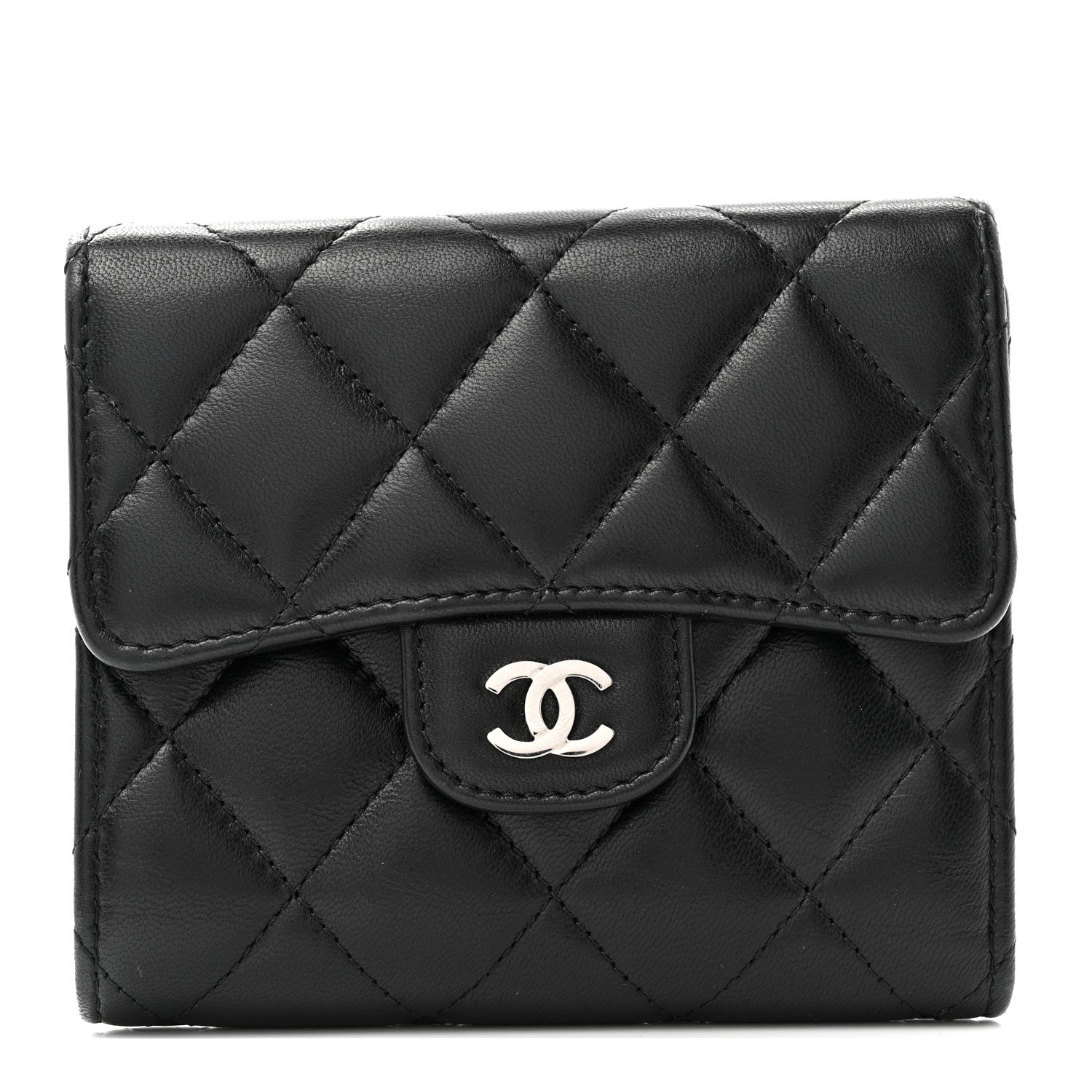 Chanel Lambskin Quilted Compact Flap Wallet Black 1 of 9