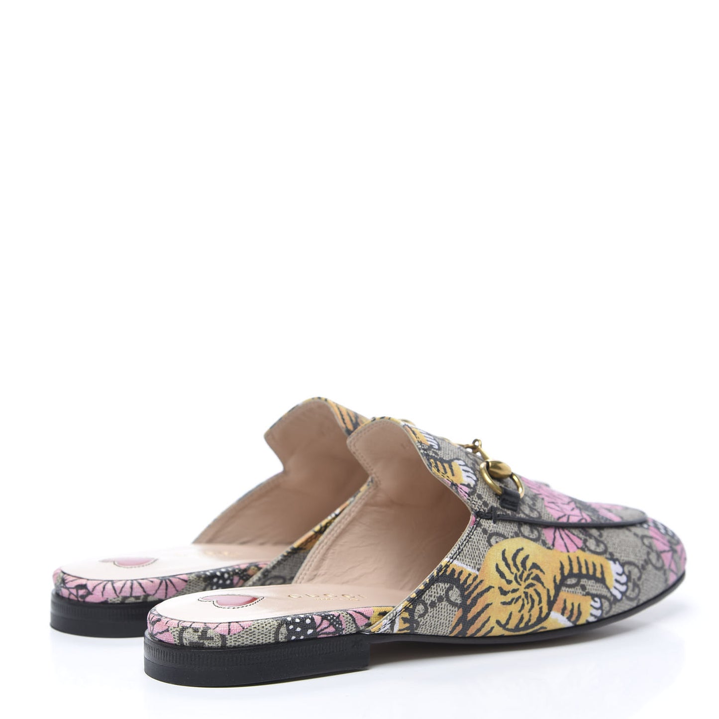 GG Supreme Monogram Bengal Womens Princetown Slippers 35 Beige Crop Pink