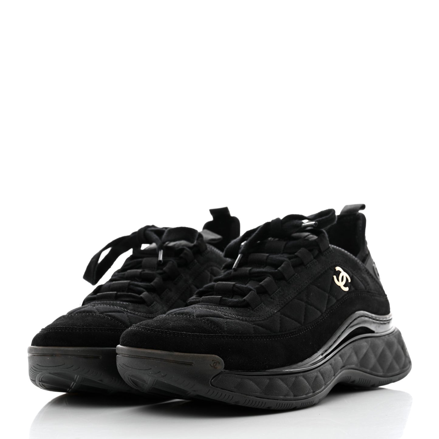 Suede Calfskin Mixed Fibers CC Sneakers 38.5 Black
