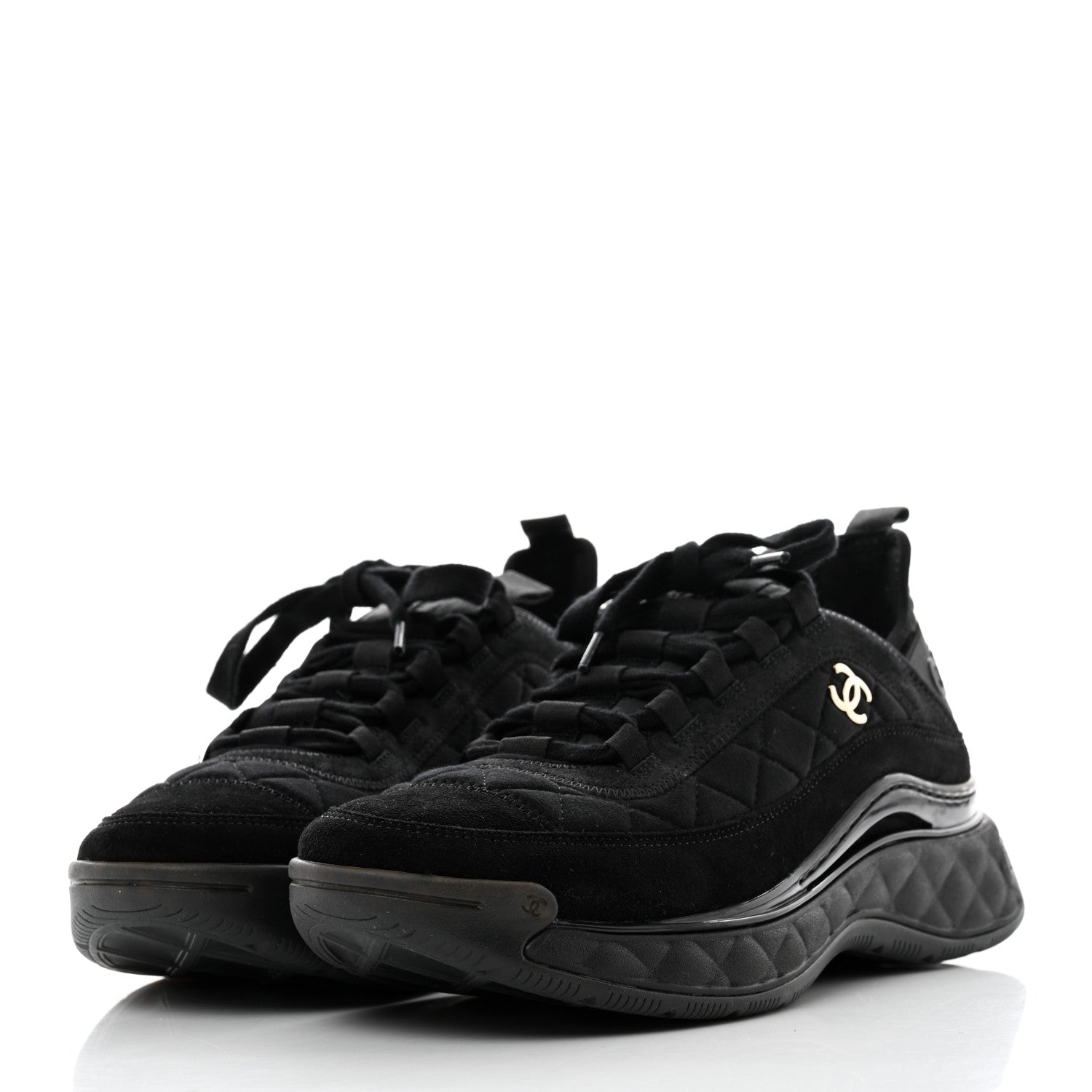 Chanel Suede Calfskin Mixed Fibers CC Sneakers 38.5 Black 3 of 9