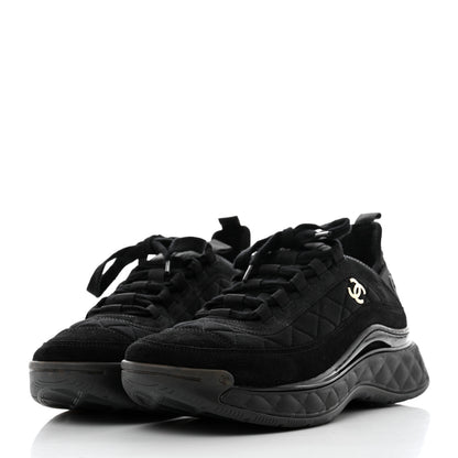 Chanel Suede Calfskin Mixed Fibers CC Sneakers 38.5 Black 3 of 9