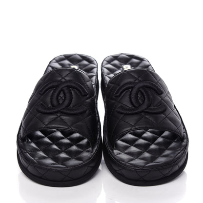 Chanel Lambskin Quilted CC Mules Sandals 41 Black 5 of 11