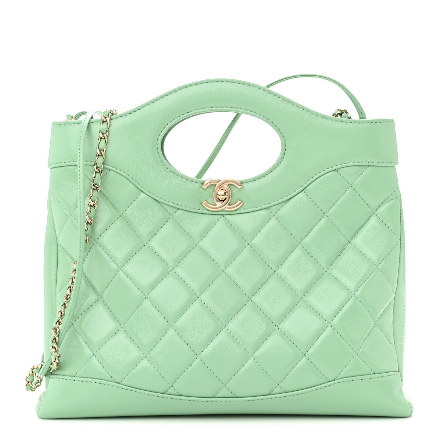 Shiny Lambskin Quilted Small 31 Shopping Bag Light Green