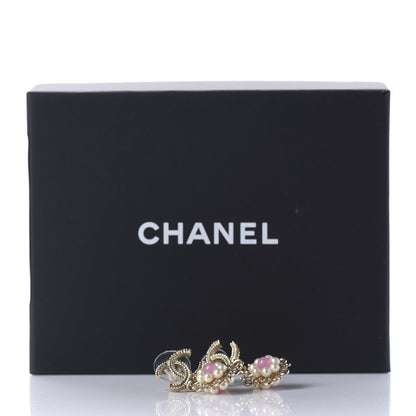 Chanel Pearl Resin CC Flower Drop Earrings Pink Gold 5 of 5