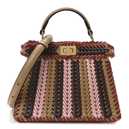 Fendi Vitello King Shiny Nappa Intreccio Petite Peekaboo I SEE U Satchel Miel Mogano Rosa Fragola 1 of 9