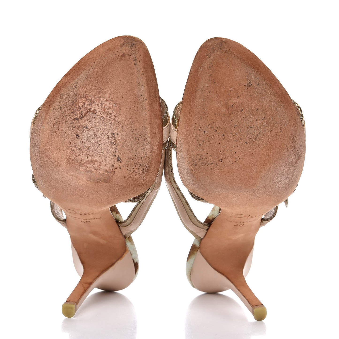 Calfskin Buckle Mule Sandals 40 Beige Gold