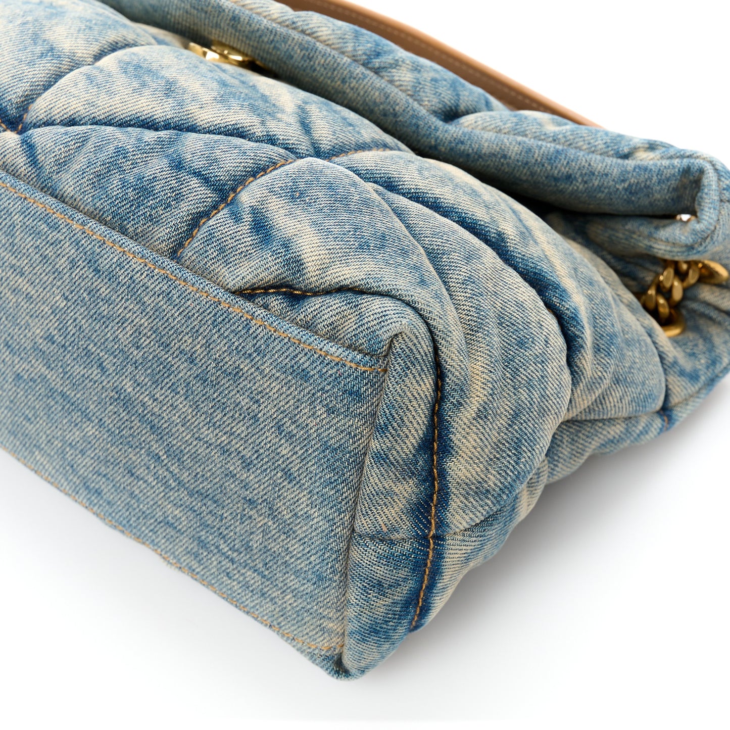 Denim Quilted Small Loulou Puffer Monogram Chain Satchel Blue Cinnamon