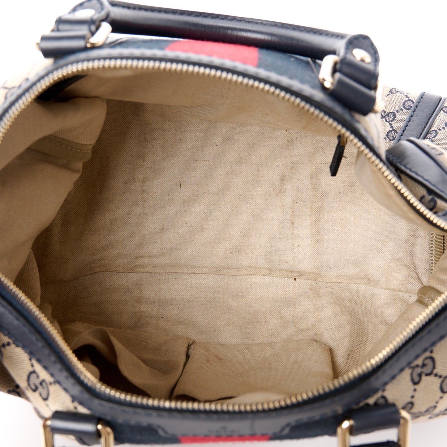 Monogram Selleria Calfskin Vintage Web Medium Boston Beige Blue