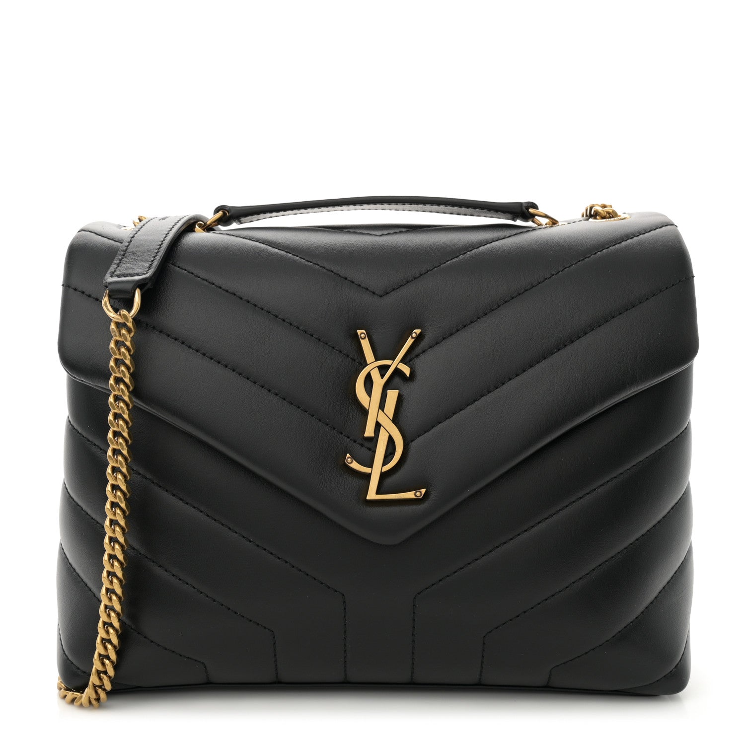 Saint Laurent Calfskin Y Quilted Monogram Small Loulou Chain Satchel Black 1 of 12
