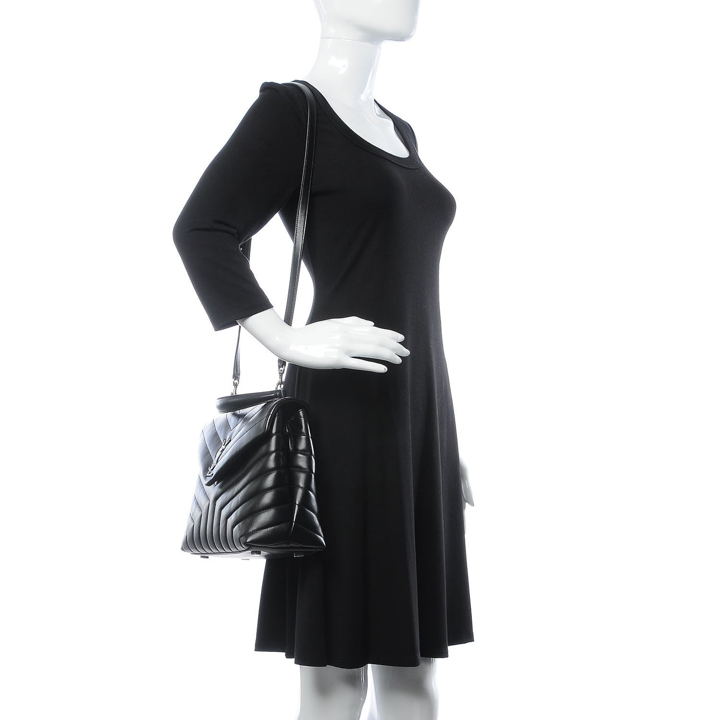 Calfskin Y Quilted Monogram Medium Loulou Satchel Black