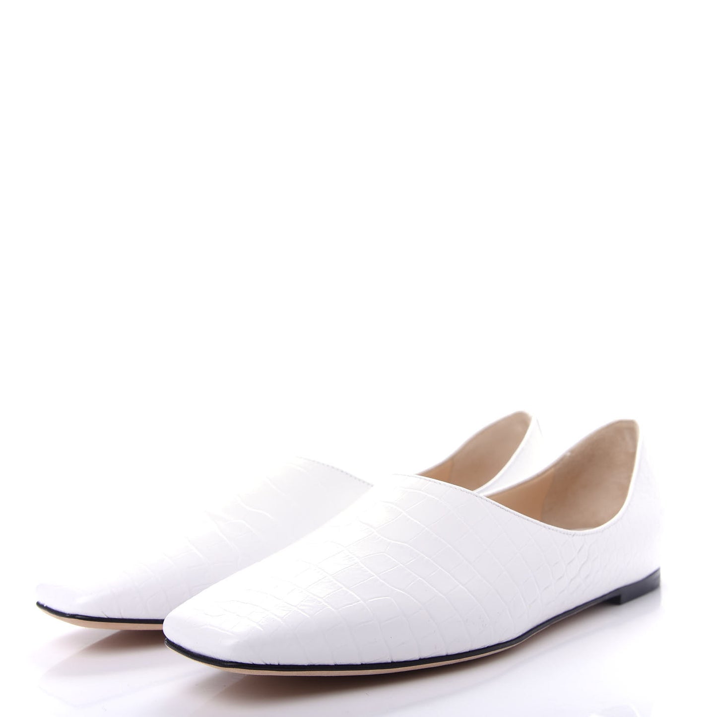 Calfskin Crocodile Embossed Joselyn Flats 40 White