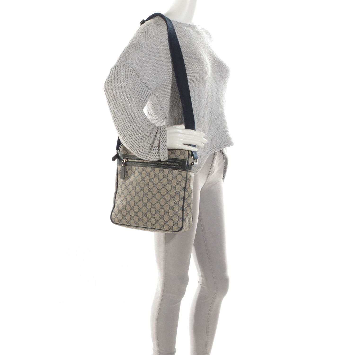 Gucci GG Supreme Monogram Selleria Calfskin Medium Messenger Bag Beige Blue 2 of 7