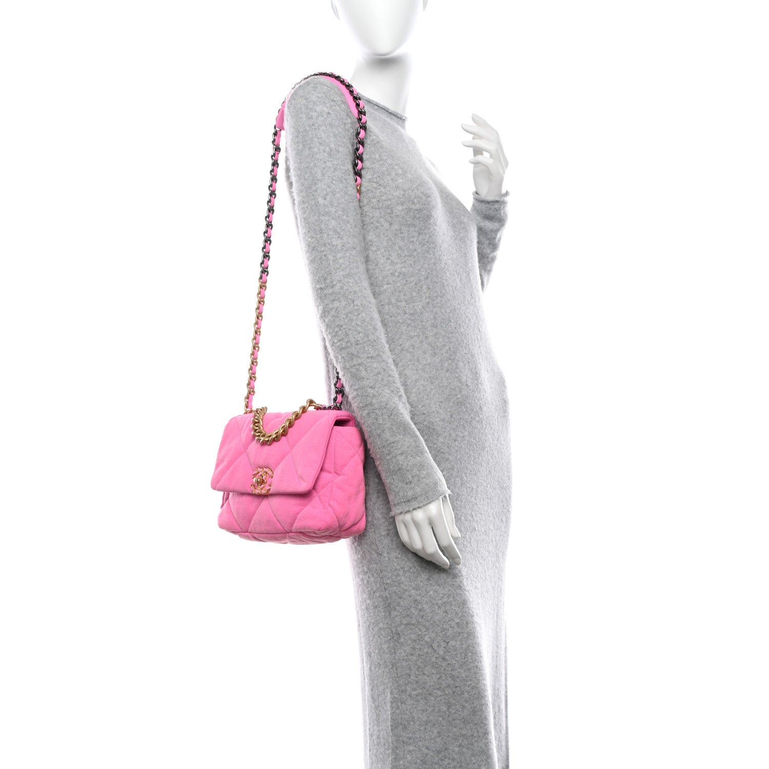 Chanel Denim Quilted Medium Chanel 19 Flap Neon Pink 2 of 10