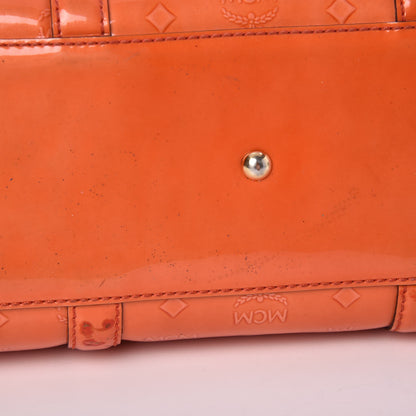 MCM Monogram Patent Zip Top Tote Orange 12 of 23