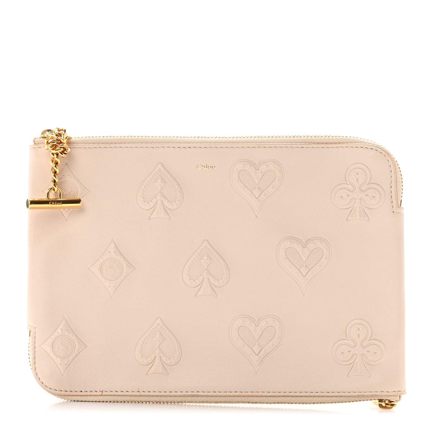 Calfskin Embossed Double Zip Flat Pouch Clutch Blush Nude