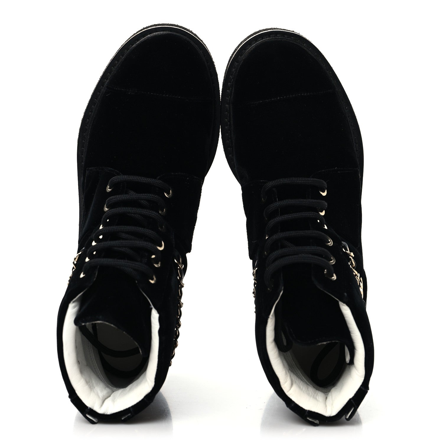 Chanel Velvet Chain Lace Up CC Short Boots 37 Black 2 of 10