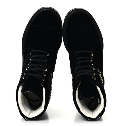 Chanel Velvet Chain Lace Up CC Short Boots 37 Black 2 of 10