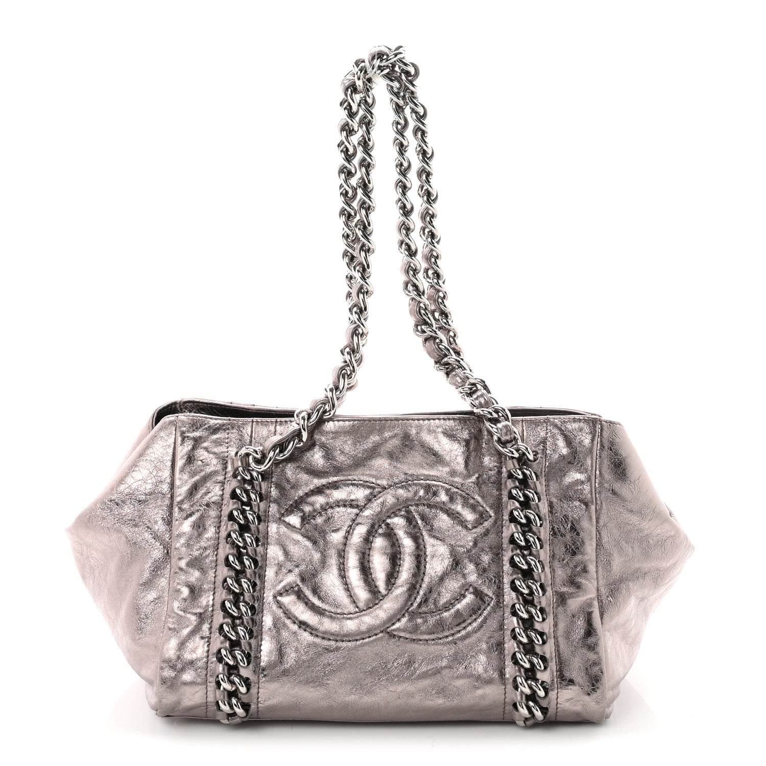 Chanel Metallic Cracked Calfskin Modern Chain Tote Dark Silver 1 of 9