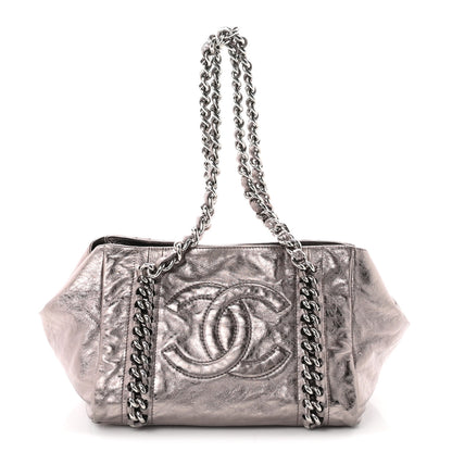 Chanel Metallic Cracked Calfskin Modern Chain Tote Dark Silver 1 of 9
