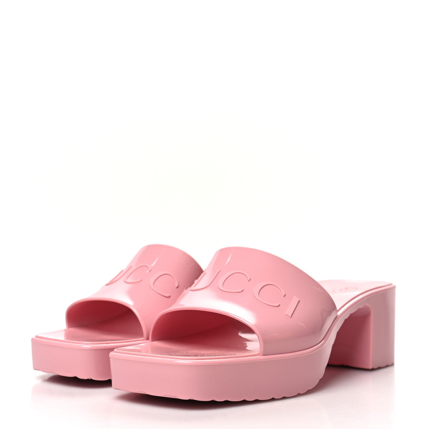 Gucci Rubber Gucci Logo Womens Platform 20/60mm Slide Sandals 35 Wild Rose 3 of 9