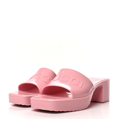 Gucci Rubber Gucci Logo Womens Platform 20/60mm Slide Sandals 35 Wild Rose 3 of 9