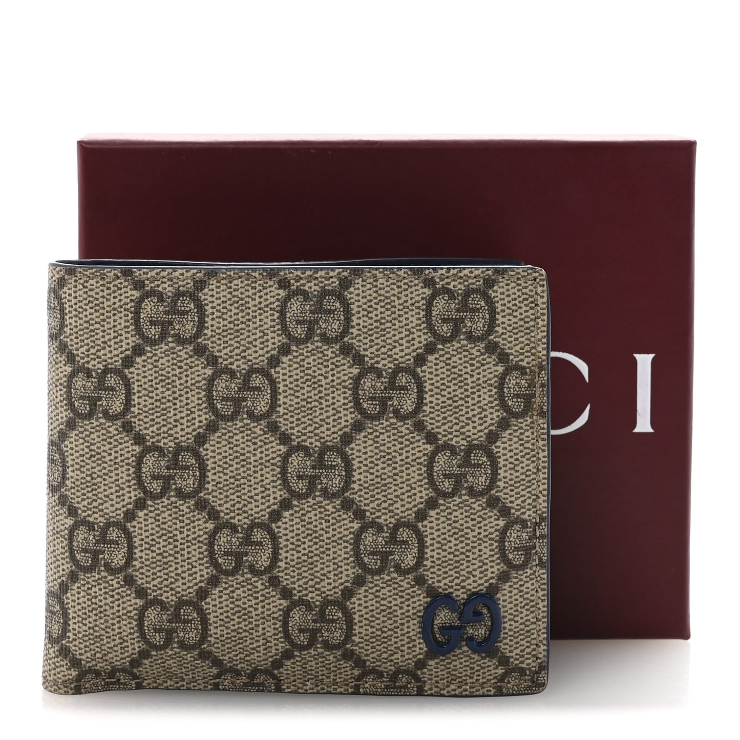 GG Supreme Monogram Bi-Fold Wallet Beige Ebony Royale